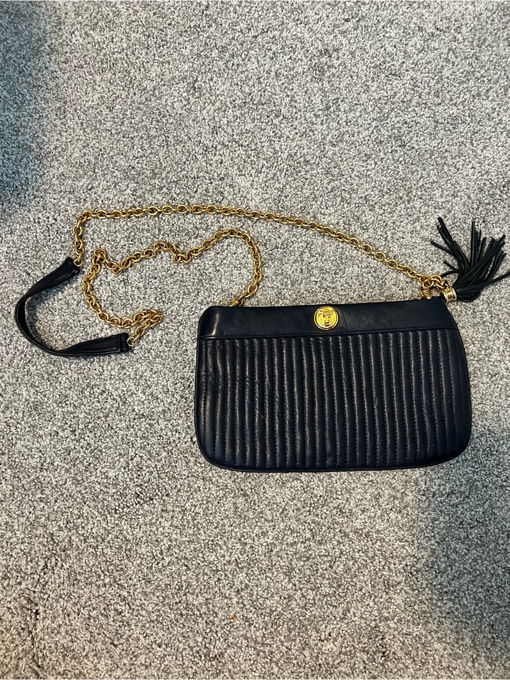 Anne Klein Black Quilted Crossbody with Gold Chain